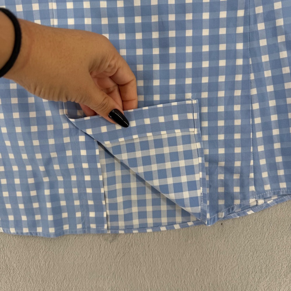 Thomas Pink Gingham Cotton Button Down Shirt Mens Small 14.5 US Blue White - Picture 11 of 14